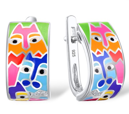 Sterling Silver Earrings Enamel,White Cubic Zirconia (E310299ENASL925)