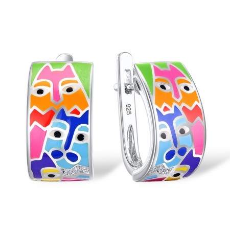 Sterling Silver Earrings Enamel,White Cubic Zirconia (E310299ENASL925)