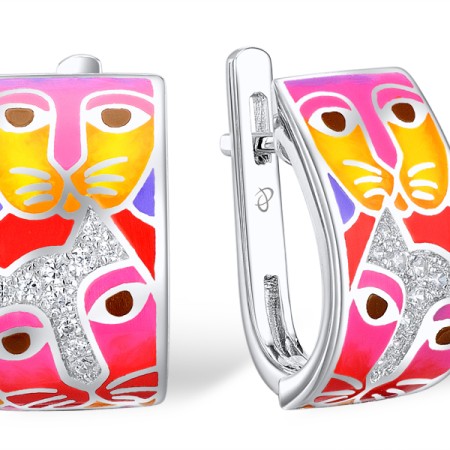 Sterling Silver Earrings Enamel,White Cubic Zirconia (E310300ENASL925)