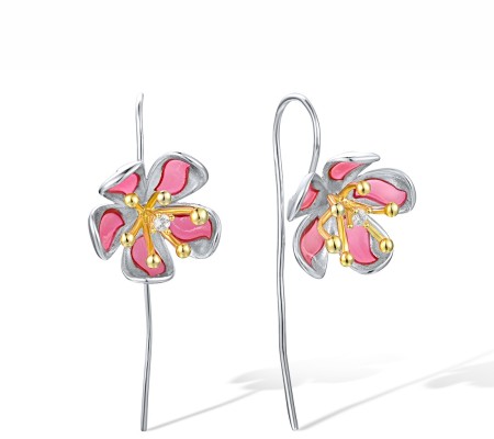 Sterling Silver w/ IONIC YELLOW PLATING Earrings Enamel,White Cubic Zirconia (E310398ENASP925)