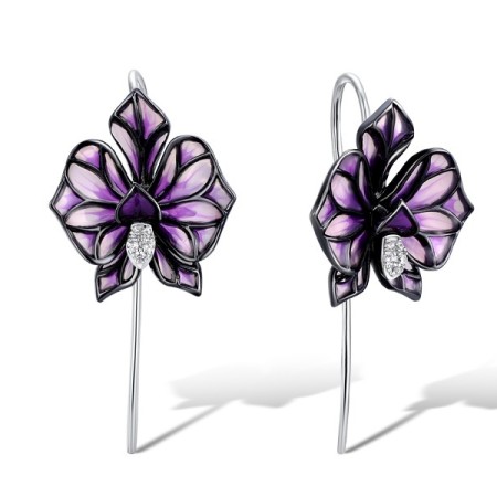 Sterling Silver w/ Black White Plating Earrings Enamel,White Cubic Zirconia (E310445ENASK925)
