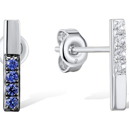 Sterling Silver w/ Black White Plating Earrings Created Sapphire,Created white sapphire (E310518CSWSK925)