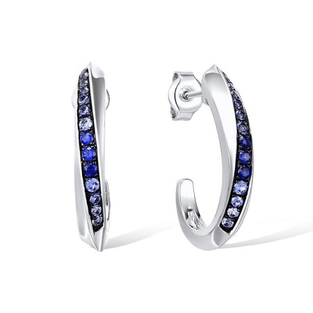 Sterling Silver w/ Black White Plating Earrings Created Sapphire (E310526CRSSK925)