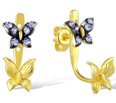 Sterling Silver w/ Black White Plating Earrings Created Sapphire (E310534CRSSK925)