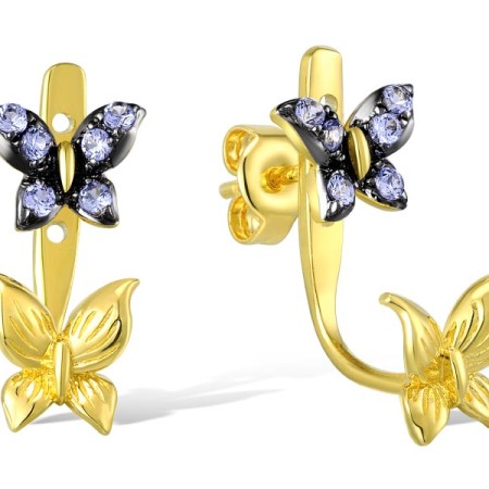 Sterling Silver w/ Black White Plating Earrings Created Sapphire (E310534CRSSK925)