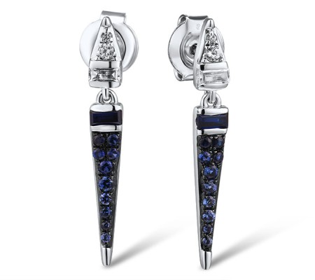 Sterling Silver w/ Black White Plating Earrings Created Sapphire,Created white sapphire (E310548CSWSK925)