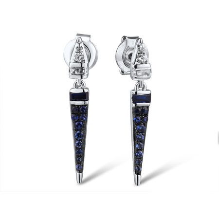 Sterling Silver w/ Black White Plating Earrings Created Sapphire,Created white sapphire (E310548CSWSK925)