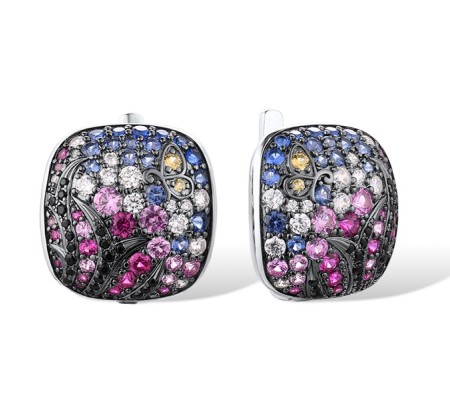 Sterling Silver w/ Black White Plating Earrings Black spinel,Blue Nano Cubic Zirconia,Blue Spinel,Created Pink Sapphire,Created Ruby,White Cubic Zirconia,Yellow Nano Cubic Zirconia (Ci (E310652MUL2SK925)