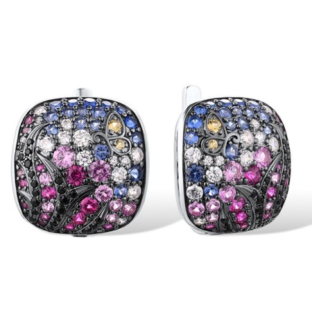 Sterling Silver w/ Black White Plating Earrings Black spinel,Blue Nano Cubic Zirconia,Blue Spinel,Created Pink Sapphire,Created Ruby,White Cubic Zirconia,Yellow Nano Cubic Zirconia (Ci (E310652MUL2SK925)