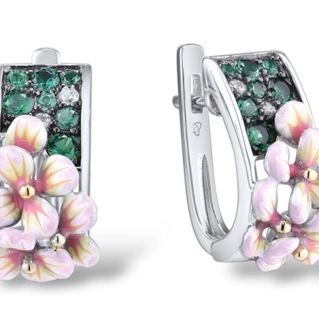 Sterling Silver w/ Yellow Black White Plating Earrings Enamel,Green Spinel,White Cubic Zirconia (E310653ENA2SZ925)