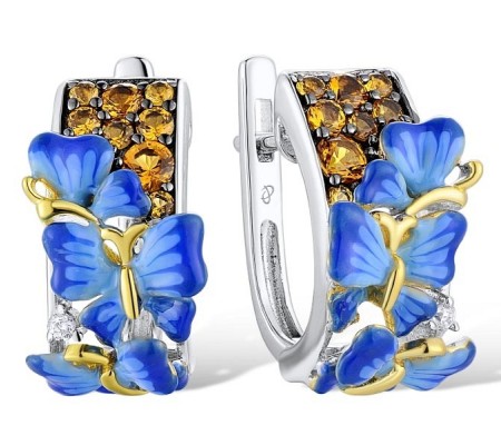 Sterling Silver w/ Yellow Black White Plating Earrings Enamel,White Cubic Zirconia,Yellow Nano Cubic Zirconia (Ci (E310654ENASZ925)