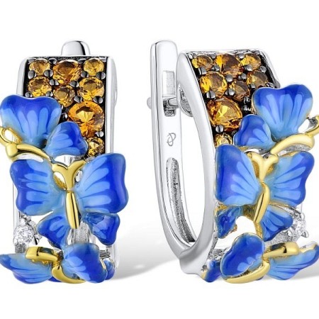 Sterling Silver w/ Yellow Black White Plating Earrings Enamel,White Cubic Zirconia,Yellow Nano Cubic Zirconia (Ci (E310654ENASZ925)