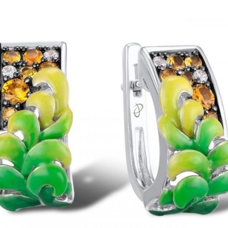 Sterling Silver w/ Black White Plating Earrings Enamel,White Cubic Zirconia,Yellow Nano Cubic Zirconia (Ci (E310658ENASK925)