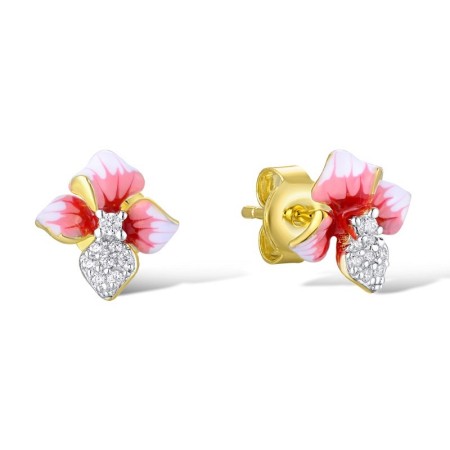 Sterling Silver w/ IONIC YELLOW PLATING Earrings Enamel,White Cubic Zirconia (E310706ENASP925)