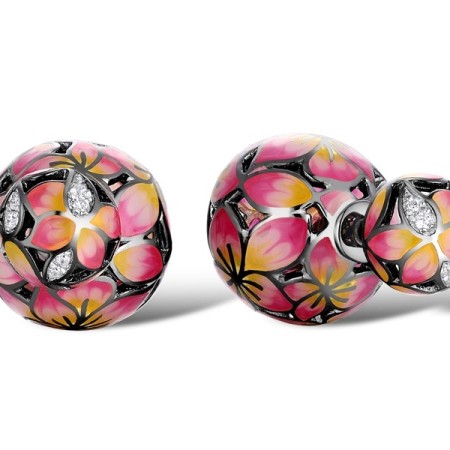 Sterling Silver w/ Black White Plating Earrings Enamel,White Cubic Zirconia (E310735ENASK925)