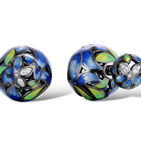 Sterling Silver w/ Black White Plating Earrings Enamel,White Cubic Zirconia (E310737ENASK925)