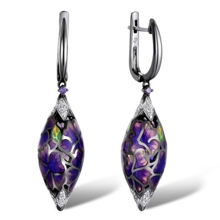 Sterling Silver w/ Black Plating Earrings Amethyst Cubic Zirconia,Enamel,White Cubic Zirconia (E310744ENA2SK1925)