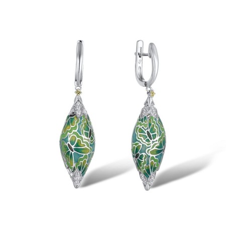 Sterling Silver Earrings Enamel,Green Nano Cubic Zirconia (Per,White Cubic Zirconia (E310745ENA2SL925)