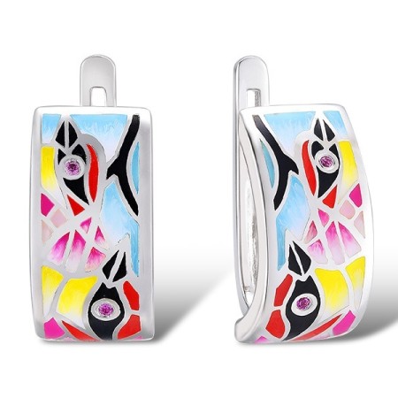 Sterling Silver Earrings Created Ruby,Enamel (E310747ENASL925)