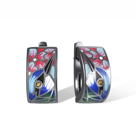 Sterling Silver w/ Black White Plating Earrings Enamel,Yellow Nano Cubic Zirconia (Ci (E310749ENASK925)