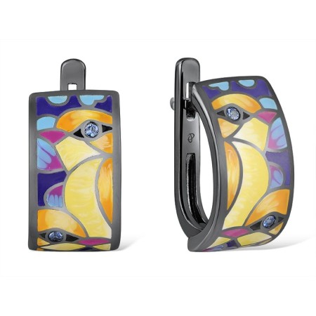 Sterling Silver w/ Black White Plating Earrings Blue Spinel,Enamel (E310751ENASK925)