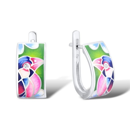 Sterling Silver Earrings Enamel,White Cubic Zirconia (E310756ENASL925)