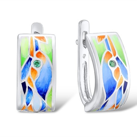 Sterling Silver Earrings Enamel,Green Spinel (E310759ENASL925)