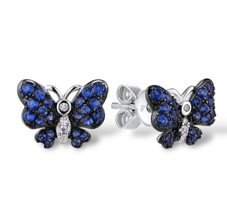 Sterling Silver w/ Black White Plating Earrings Blue Nano Cubic Zirconia,White Cubic Zirconia (E310773BZZSK925)