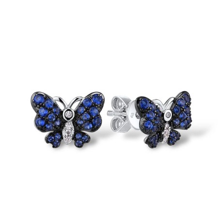 Sterling Silver w/ Black White Plating Earrings Blue Nano Cubic Zirconia,White Cubic Zirconia (E310773BZZSK925)