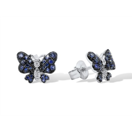 Sterling Silver w/ Black White Plating Earrings Created Sapphire,Created white sapphire (E310773CSWSK925)