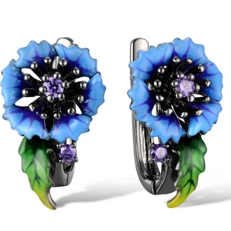 Sterling Silver w/ Black Plating Earrings Amethyst Cubic Zirconia,Enamel (E310787ENASB925)