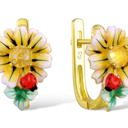 Sterling Silver w/ Yellow Plating Earrings Yellow Glass,Enamel (E310788ENASY925)