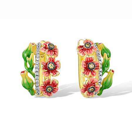 Sterling Silver w/ Yellow Black White Plating Earrings Enamel,White Cubic Zirconia,Yellow Cubic Zirconia (E310789ENASZ925)