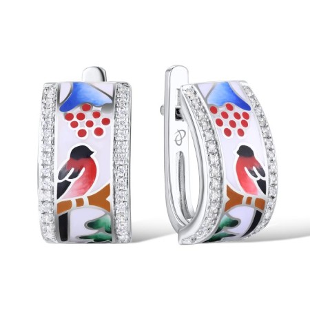 Sterling Silver Earrings Enamel,White Cubic Zirconia (E310815ENASL925)