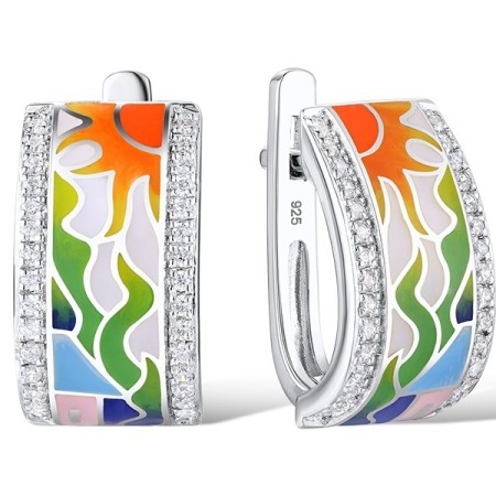 Sterling Silver Earrings Enamel,White Cubic Zirconia (E310816ENASL925)