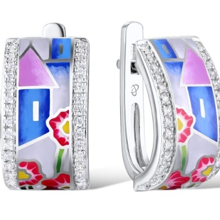 Sterling Silver Earrings Enamel,White Cubic Zirconia (E310817ENASL925)