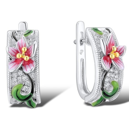 Sterling Silver w/ Yellow Black White Plating Earrings Enamel,White Cubic Zirconia (E310820ENASZ925)