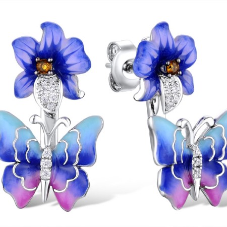 Sterling Silver w/ Black White Plating Earrings Yellow Nano Cubic Zirconia (Ci,Enamel,White Cubic Zirconia (E310832ENASK925)