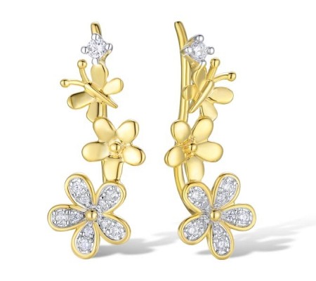 Sterling Silver w/ IONIC YELLOW PLATING Earrings White Cubic Zirconia (E310836WCZSP925)