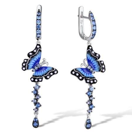 Sterling Silver w/ Black White Plating Earrings Blue Spinel,Enamel (E310925ENASK925)