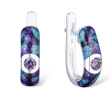 Sterling Silver Earrings Enamel,Amethyst Cubic Zirconia (E310927ENA1SL925)