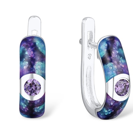 Sterling Silver Earrings Enamel,Amethyst Cubic Zirconia (E310927ENA1SL925)