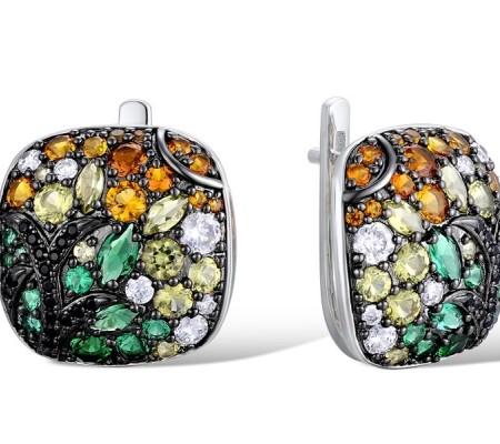 Sterling Silver w/ Black White Plating Earrings Black spinel,Green Nano Cubic Zirconia (Per,Green Spinel,White Cubic Zirconia,Yellow Nano Cubic Zirconia (Ci (E311068MULSK925)