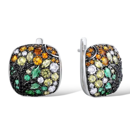 Sterling Silver w/ Black White Plating Earrings Black spinel,Green Nano Cubic Zirconia (Per,Green Spinel,White Cubic Zirconia,Yellow Nano Cubic Zirconia (Ci (E311068MULSK925)