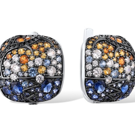 Sterling Silver w/ Black White Plating Earrings Black spinel,Blue Nano Cubic Zirconia,Blue Spinel,White Cubic Zirconia,Yellow Nano Cubic Zirconia (Ci (E311070MUL2SK925)
