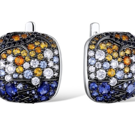 Sterling Silver w/ Black White Plating Earrings Black spinel,Blue Spinel,Created Sapphire,White Cubic Zirconia,Yellow Nano Cubic Zirconia (Ci (E311070MULSK925)