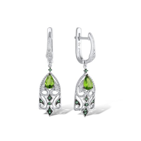 Sterling Silver w/ Black White Plating Earrings Green Glass,Green Spinel,White Cubic Zirconia (E311073GGNZSK925)