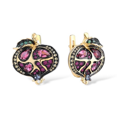 Sterling Silver w/ Yellow Black Plating Earrings Blue Spinel,Created Ruby,Green Nano Cubic Zirconia (Per,Green Spinel,Pink Glass (E311079MULSC925)