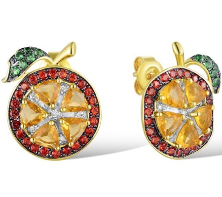 Sterling Silver w/ Yellow Black White Plating Earrings Green Spinel,Orange Zircon,White Cubic Zirconia,Yellow Glass (E311081MULSZ925)