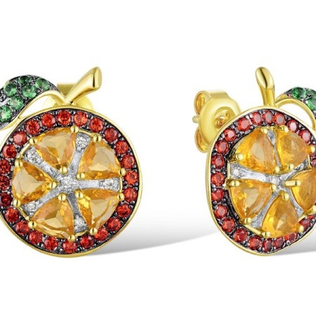 Sterling Silver w/ Yellow Black White Plating Earrings Green Spinel,Orange Zircon,White Cubic Zirconia,Yellow Glass (E311081MULSZ925)